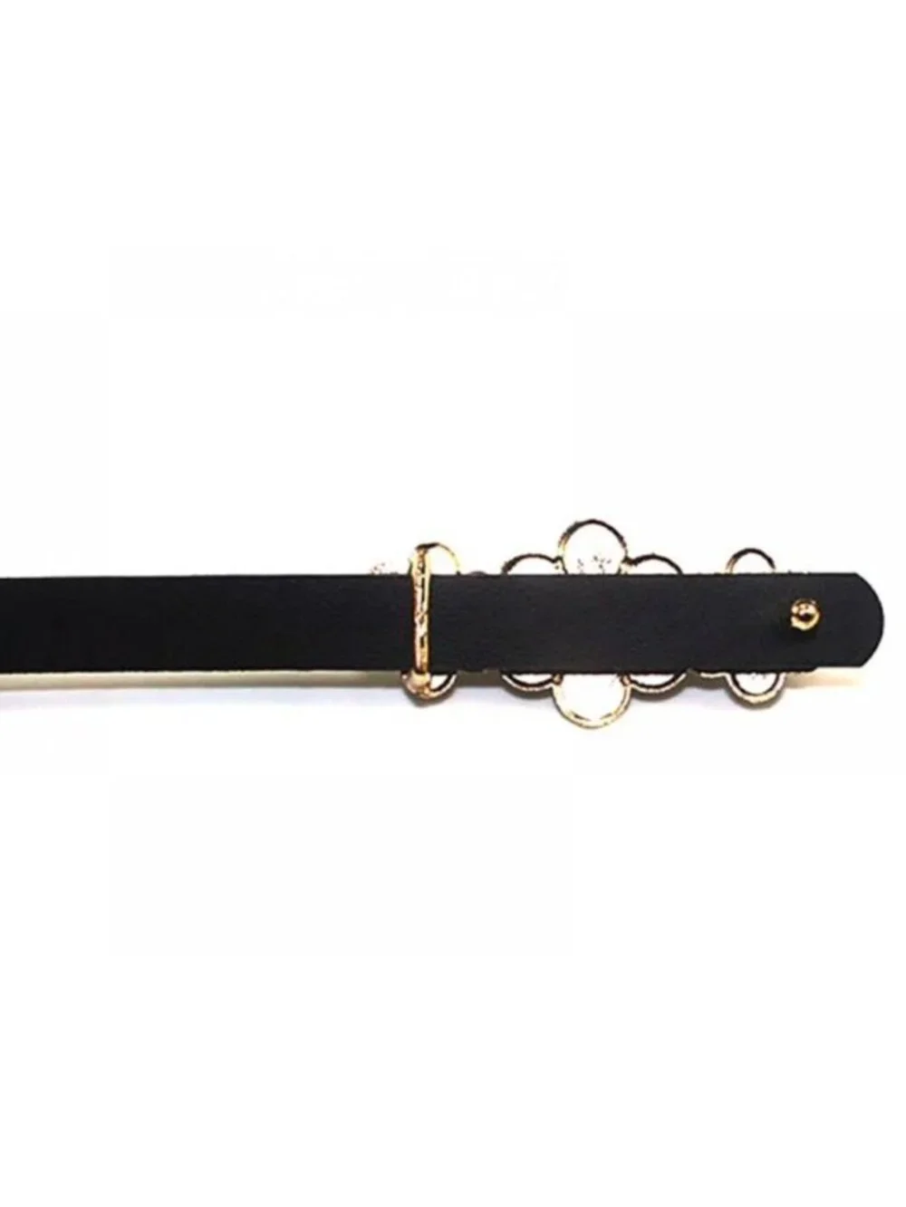Floral Buckle Skinny Belt Set of 2 - Black & White with Gold Accents